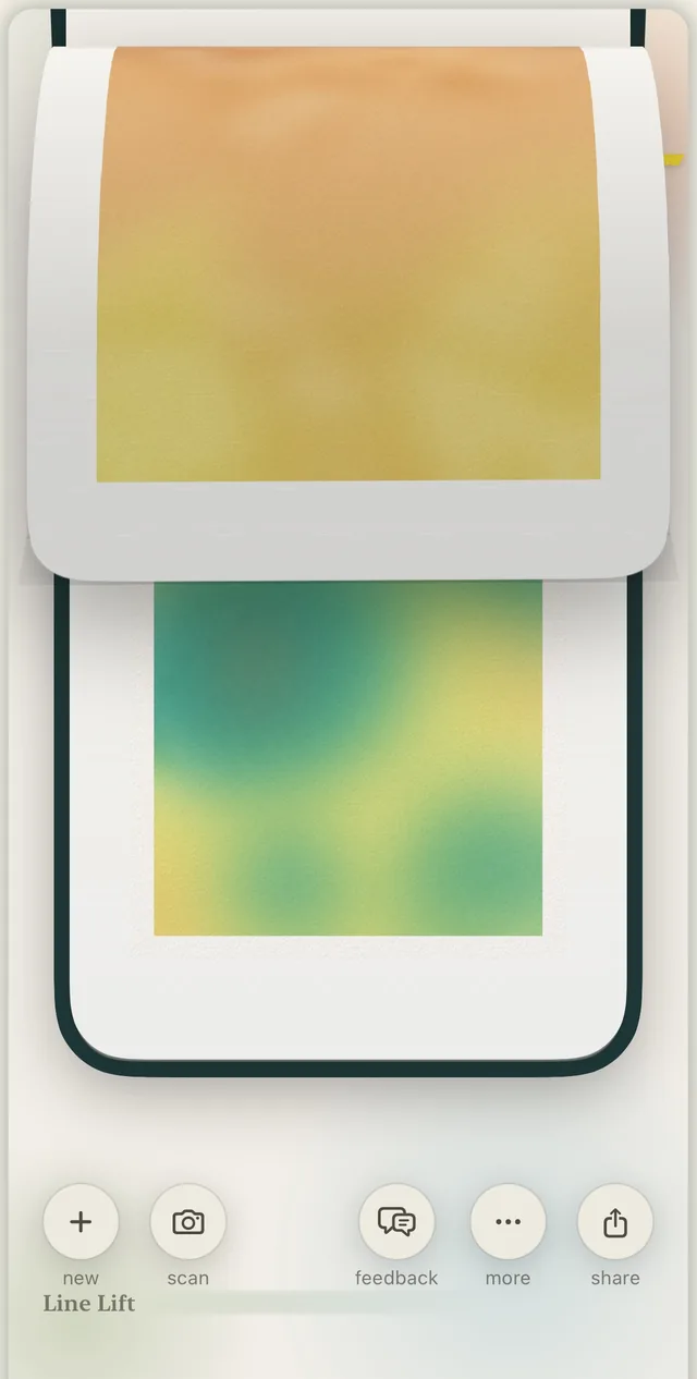 Two sketchbooks stacked on the Line Lift home screen, a page mid-flip